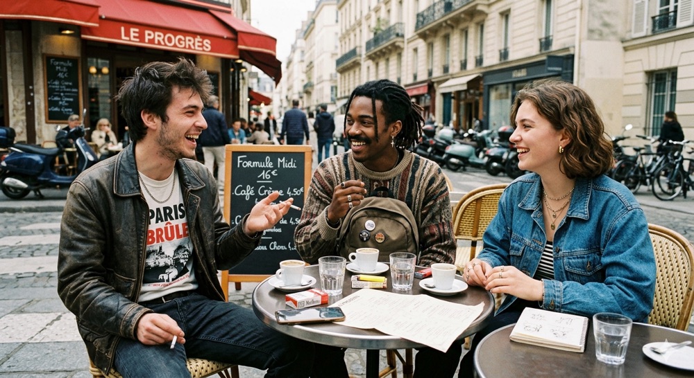 Friends at a Paris sidewalk cafe