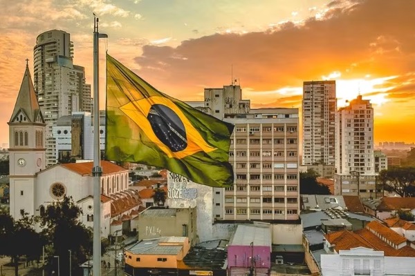 Brazil flag sunrise