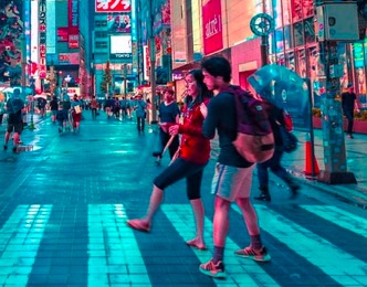 Couple walking in a city in Japan