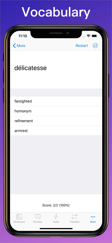 French Translator Dictionary + vocabulary quiz on iPhone
