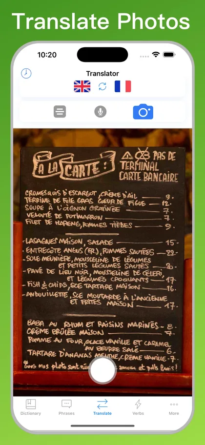 French Translator Dictionary + photo translator on iPhone