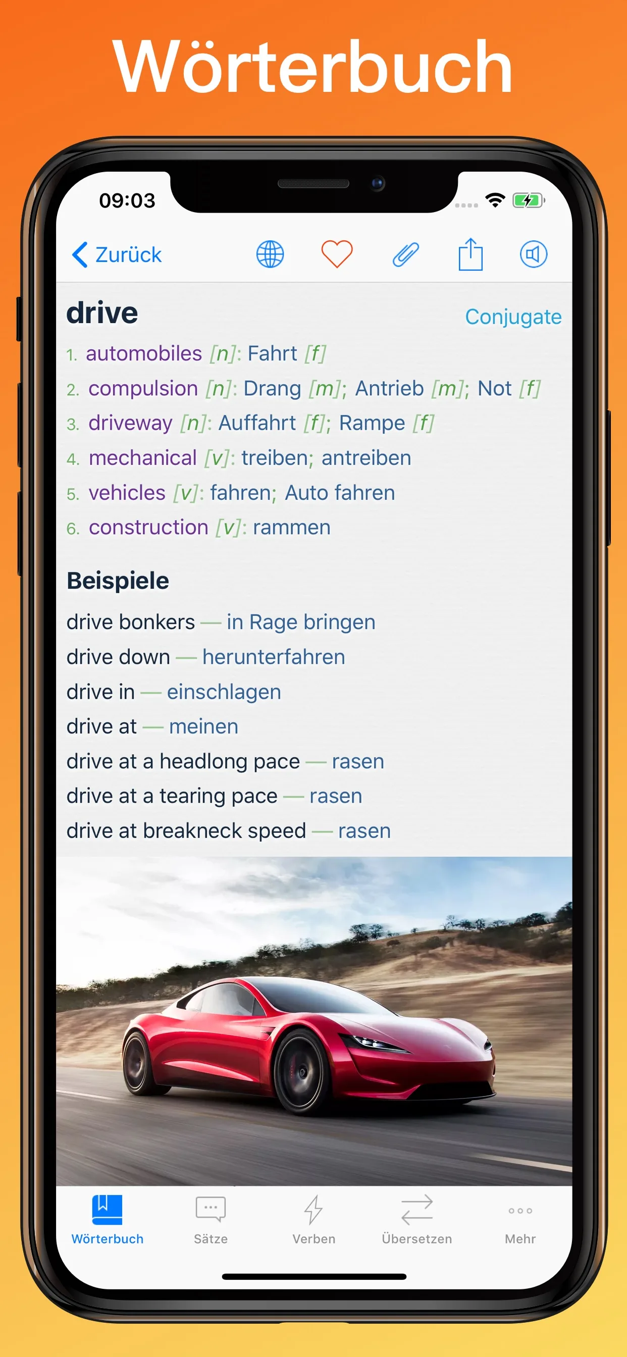 Englisch Wörterbuch + Wörterbucheintrag auf dem iPhone