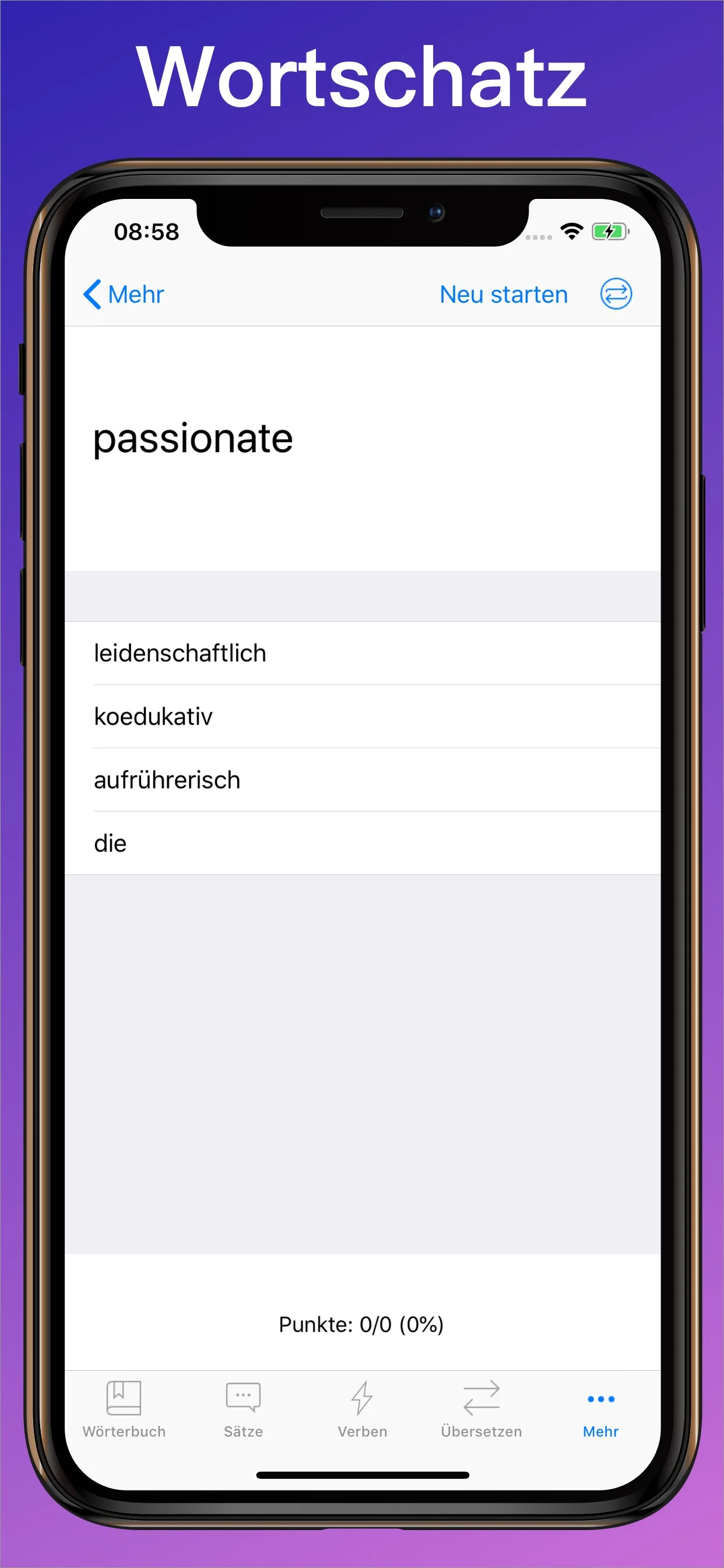 Englisch Wörterbuch + Vokabelquiz auf dem iPhone