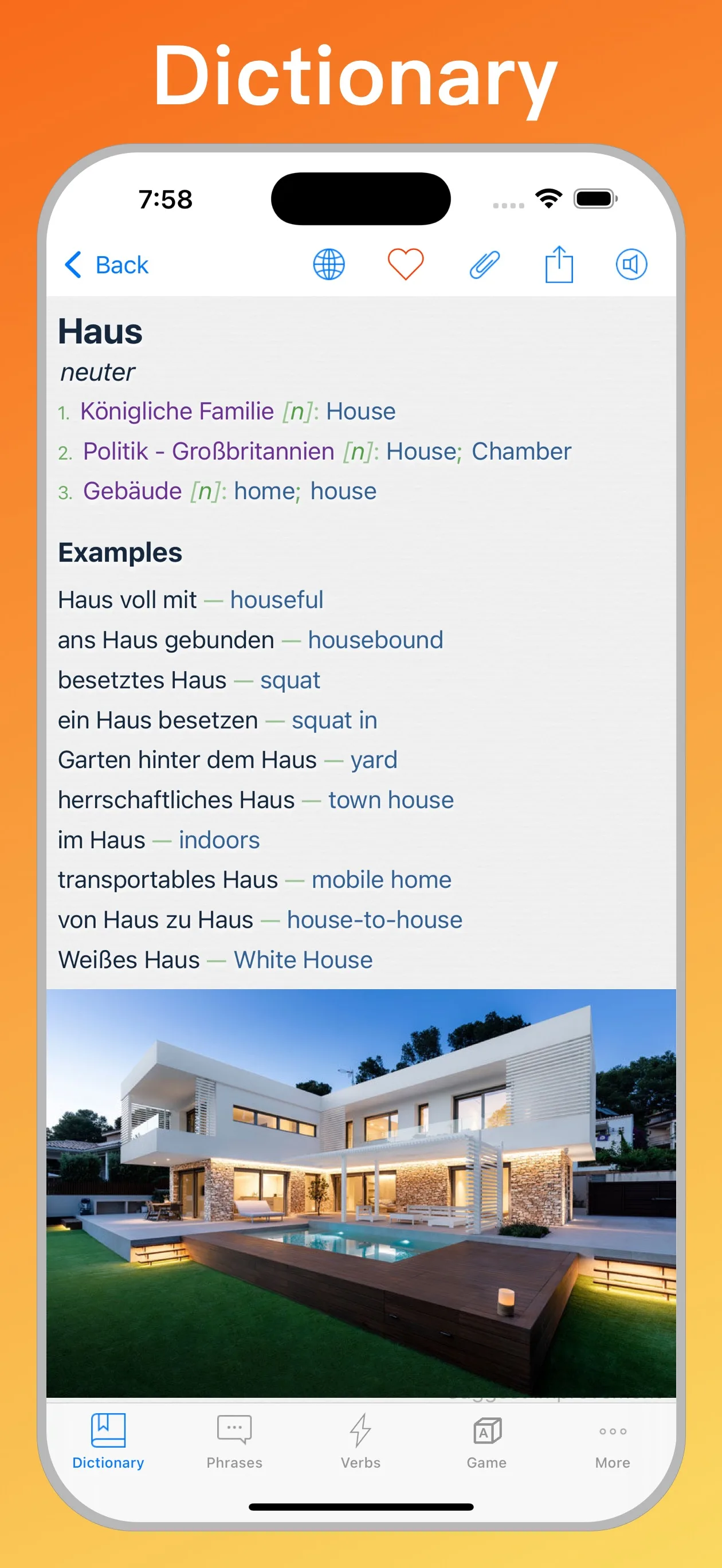 German English Dictionary + dictionary entry on iPhone