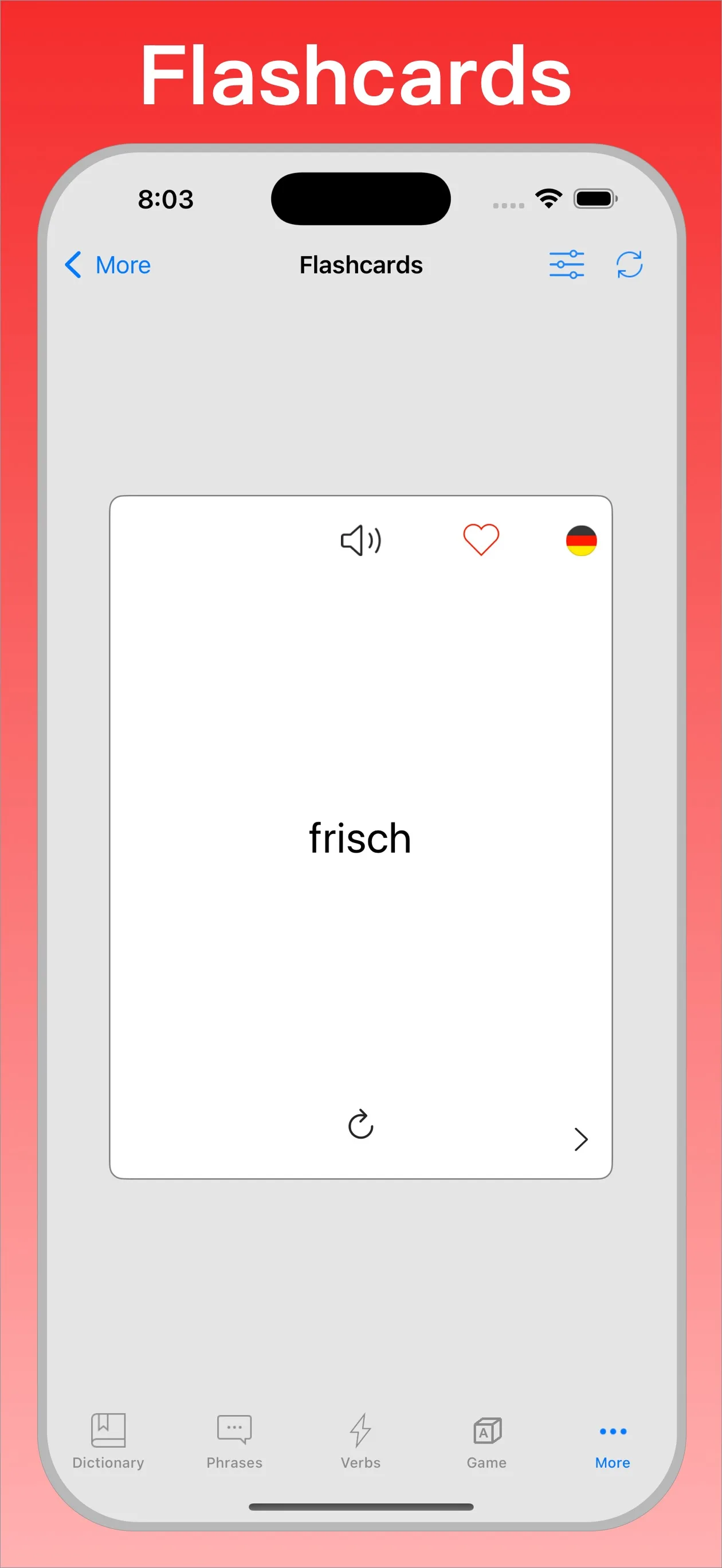 German English Dictionary + flashcards on iPhone