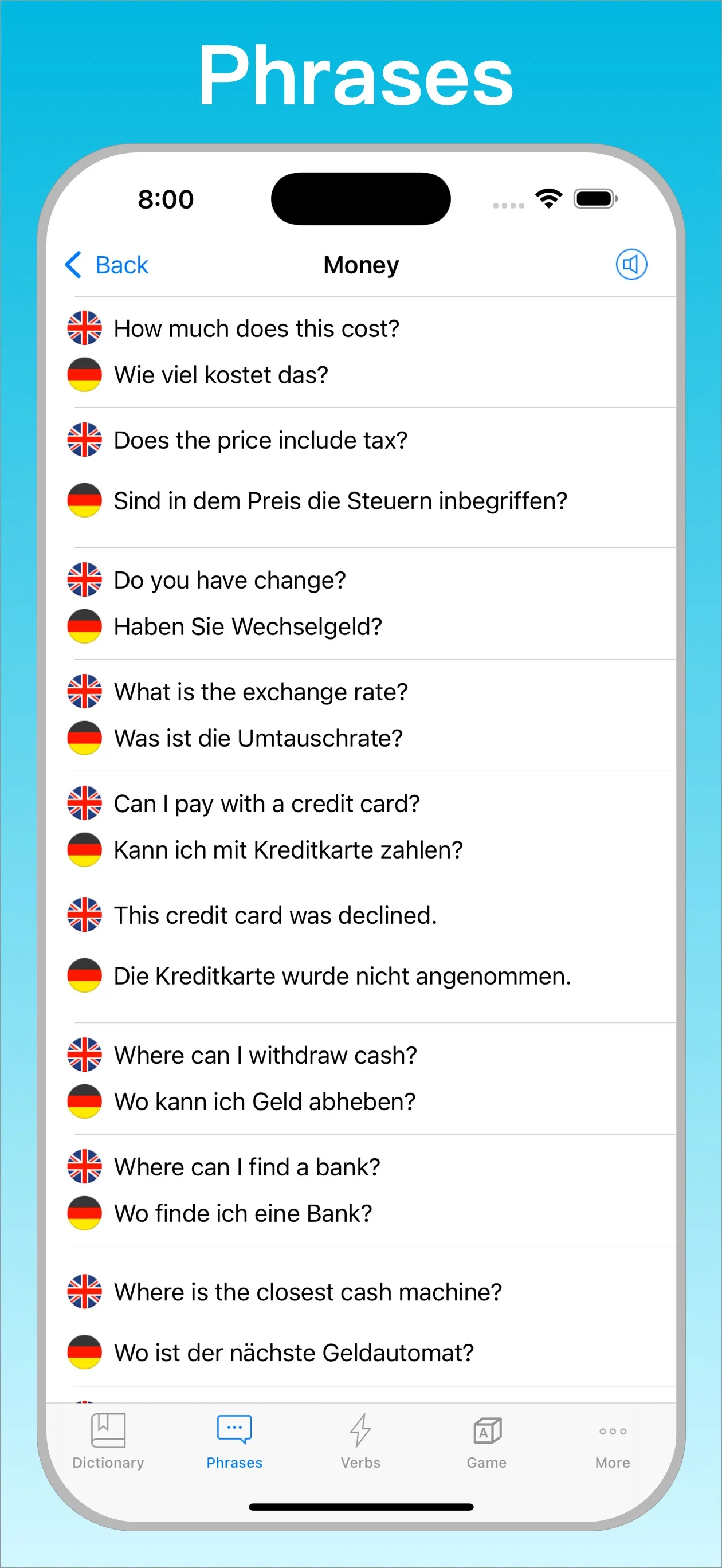 German English Dictionary + phrases on iPhone