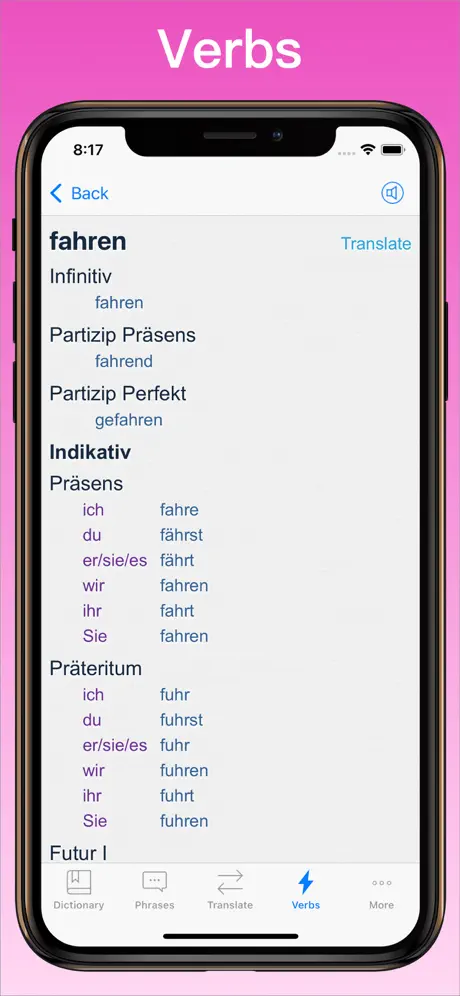 Englisch Übersetzer + verb conjugator on iPhone