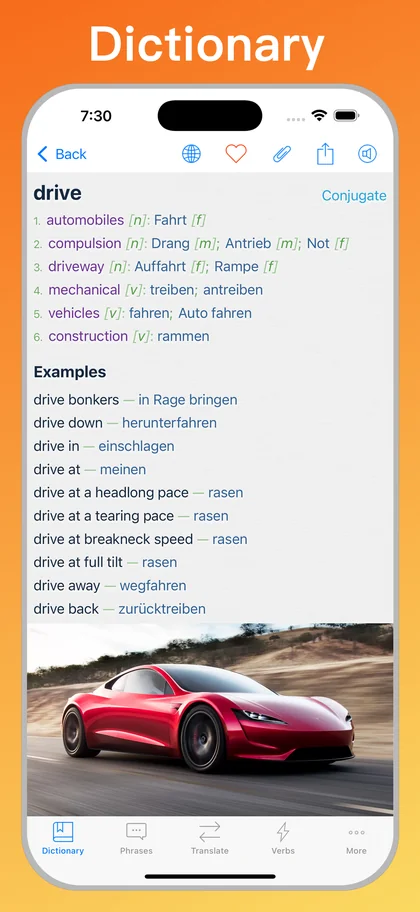 German Translator Dictionary + dictionary on iPhone