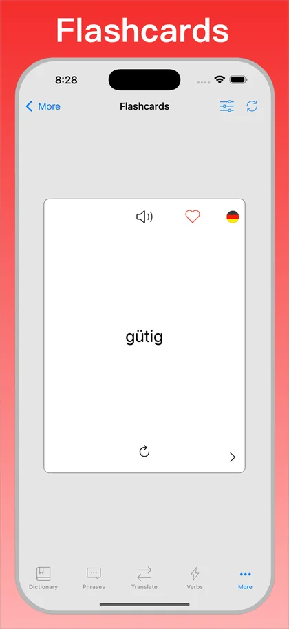 German Translator Dictionary + flashcards on iPhone