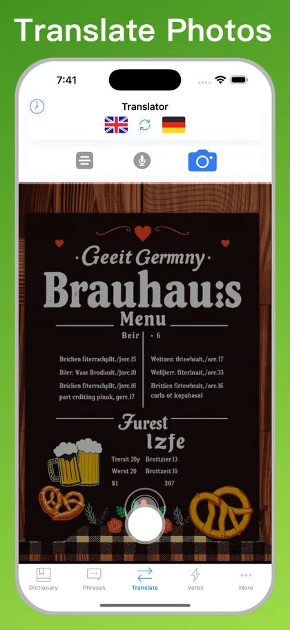 German Translator Dictionary + photo translator on iPhone
