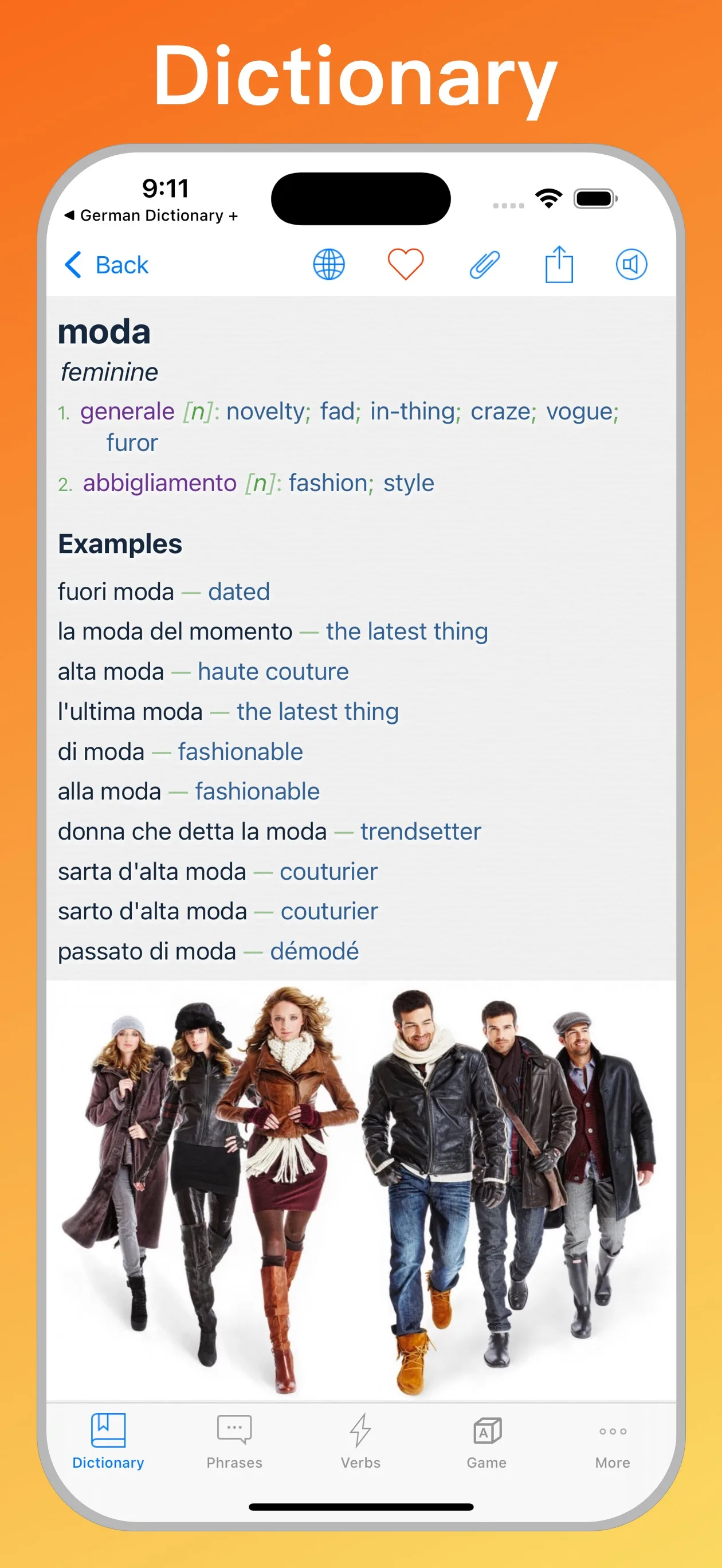 Italian English Dictionary + dictionary entry on iPhone