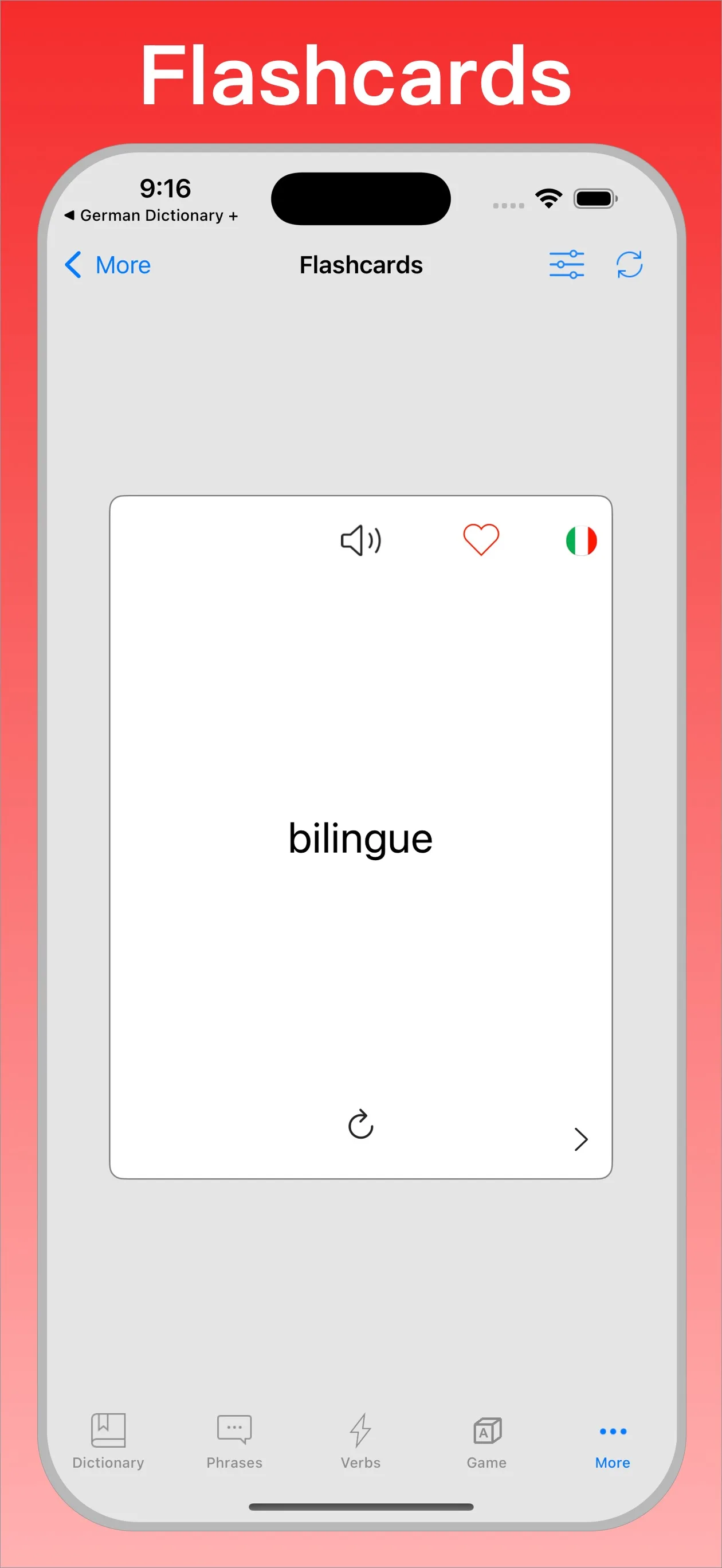 Italian English Dictionary + flashcards on iPhone