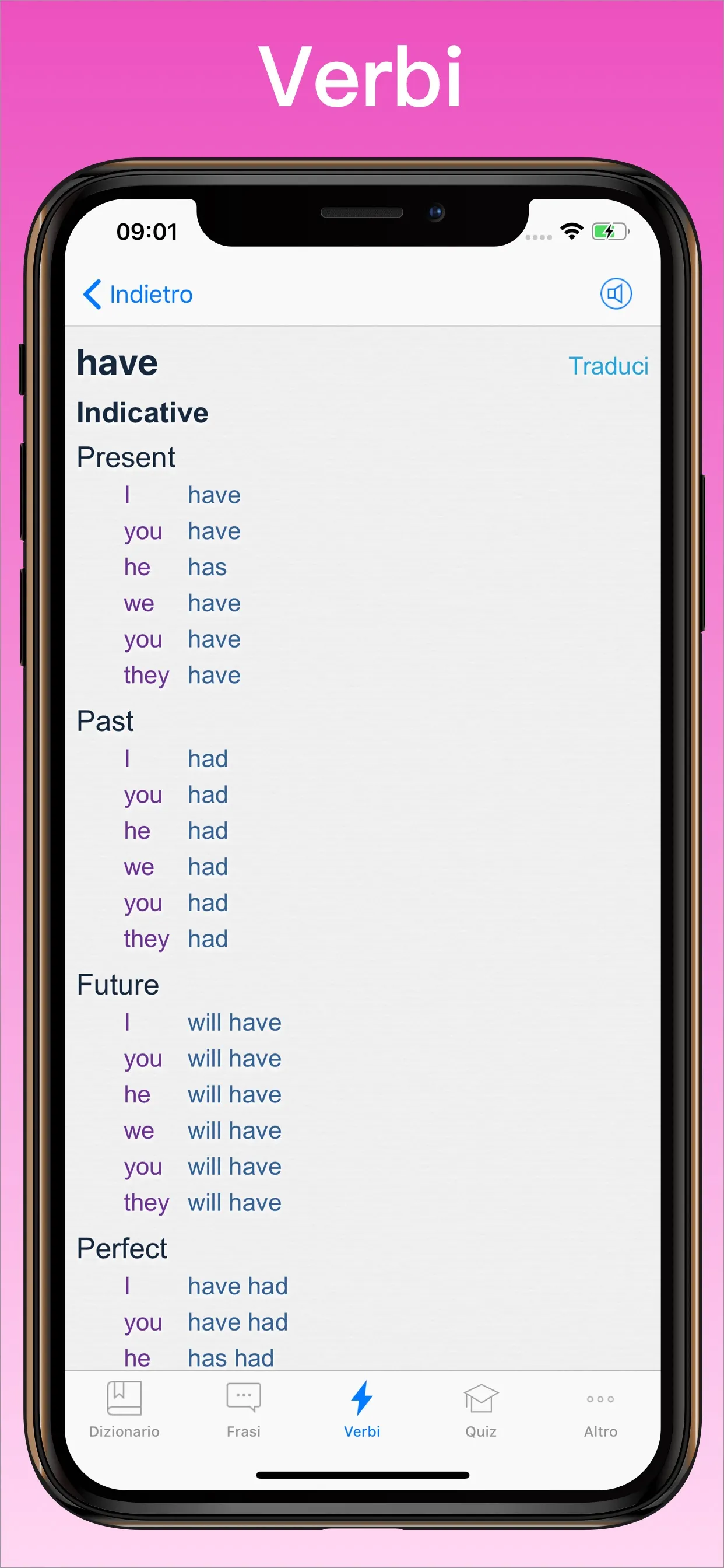 Dizionario Inglese Italiano + coniugatore di verbi su iPhone