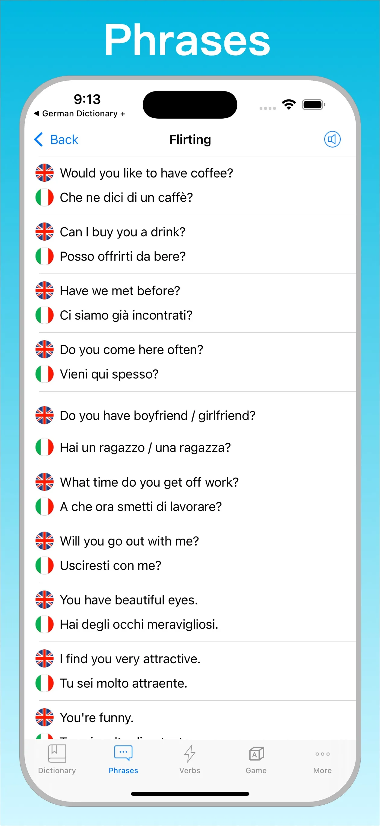 Italian English Dictionary + phrases on iPhone