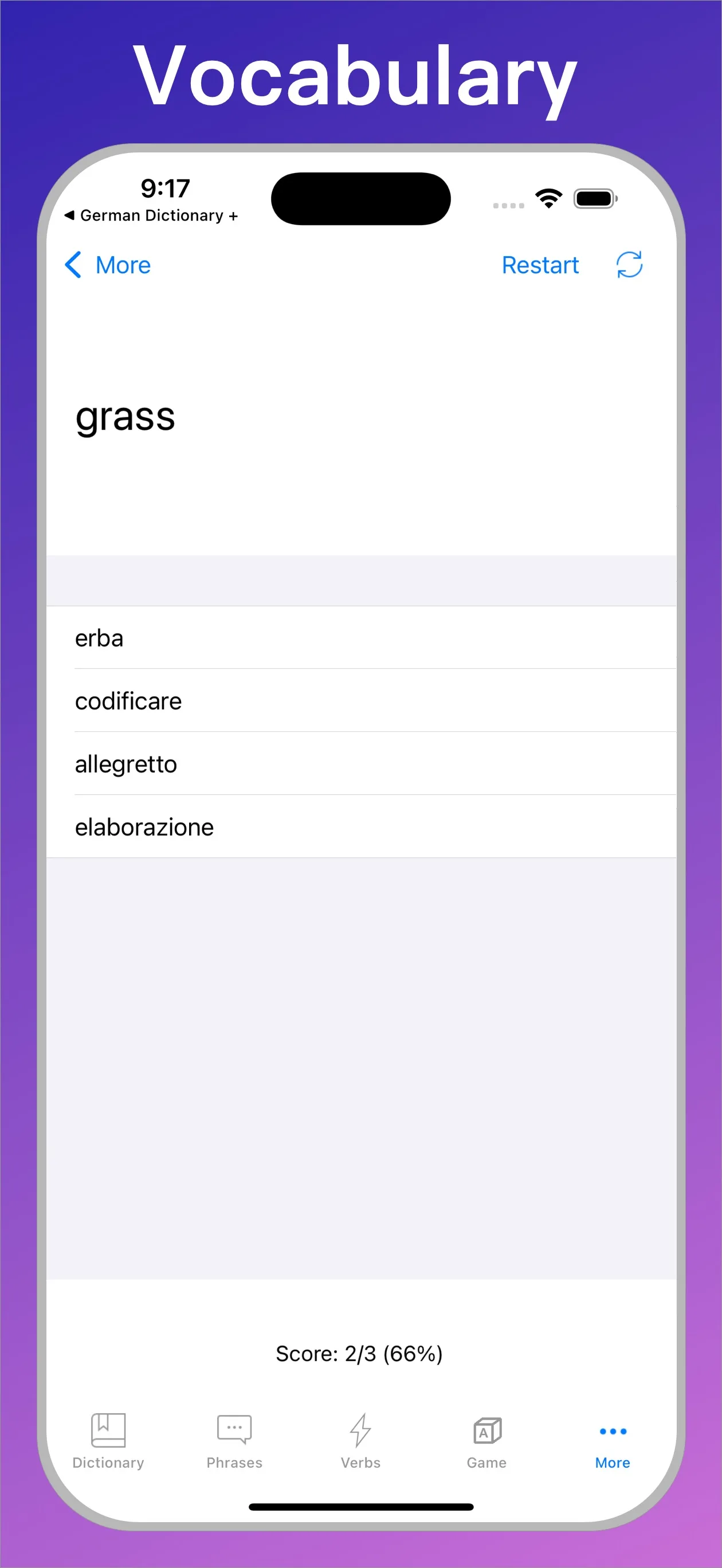 Italian English Dictionary + vocabulary quiz on iPhone
