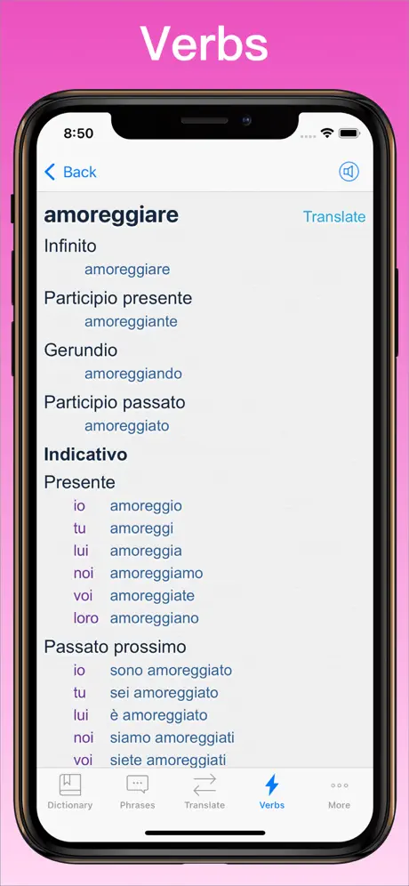 Traduttore Inglese Italiano + verb conjugator on iPhone