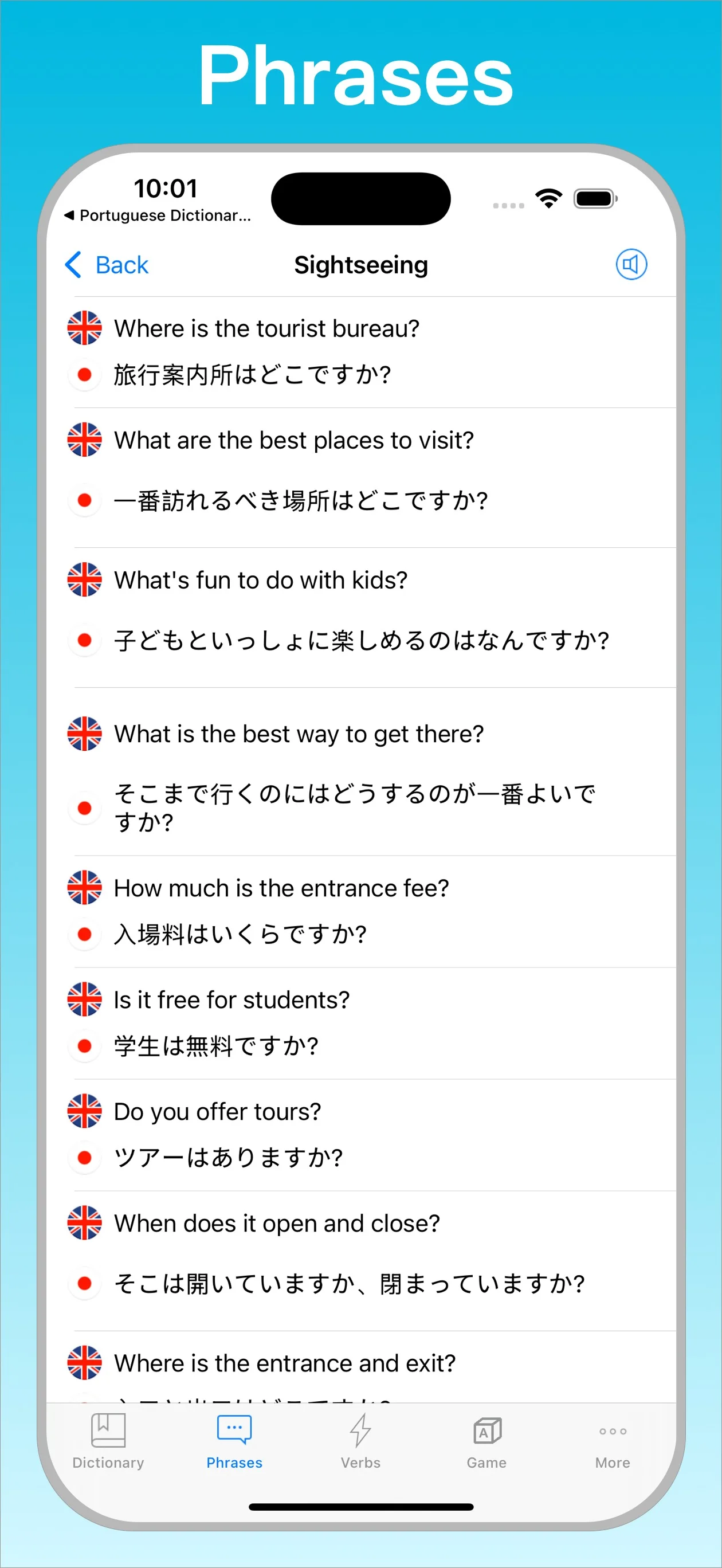 Japanese English Dictionary + phrases on iPhone