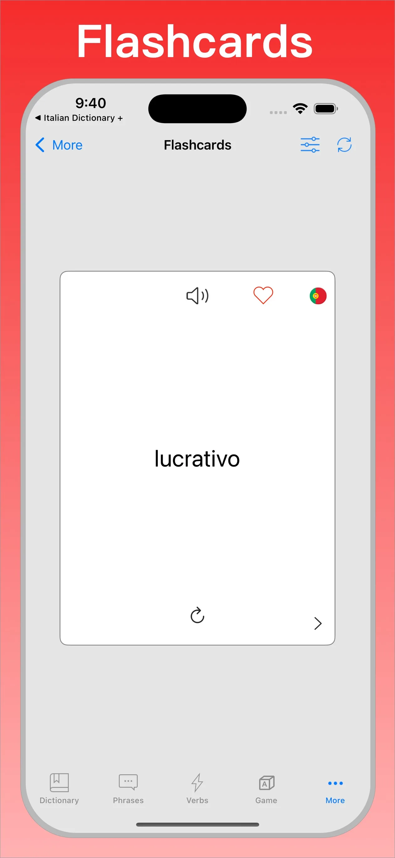 Portuguese English Dictionary + flashcards on iPhone
