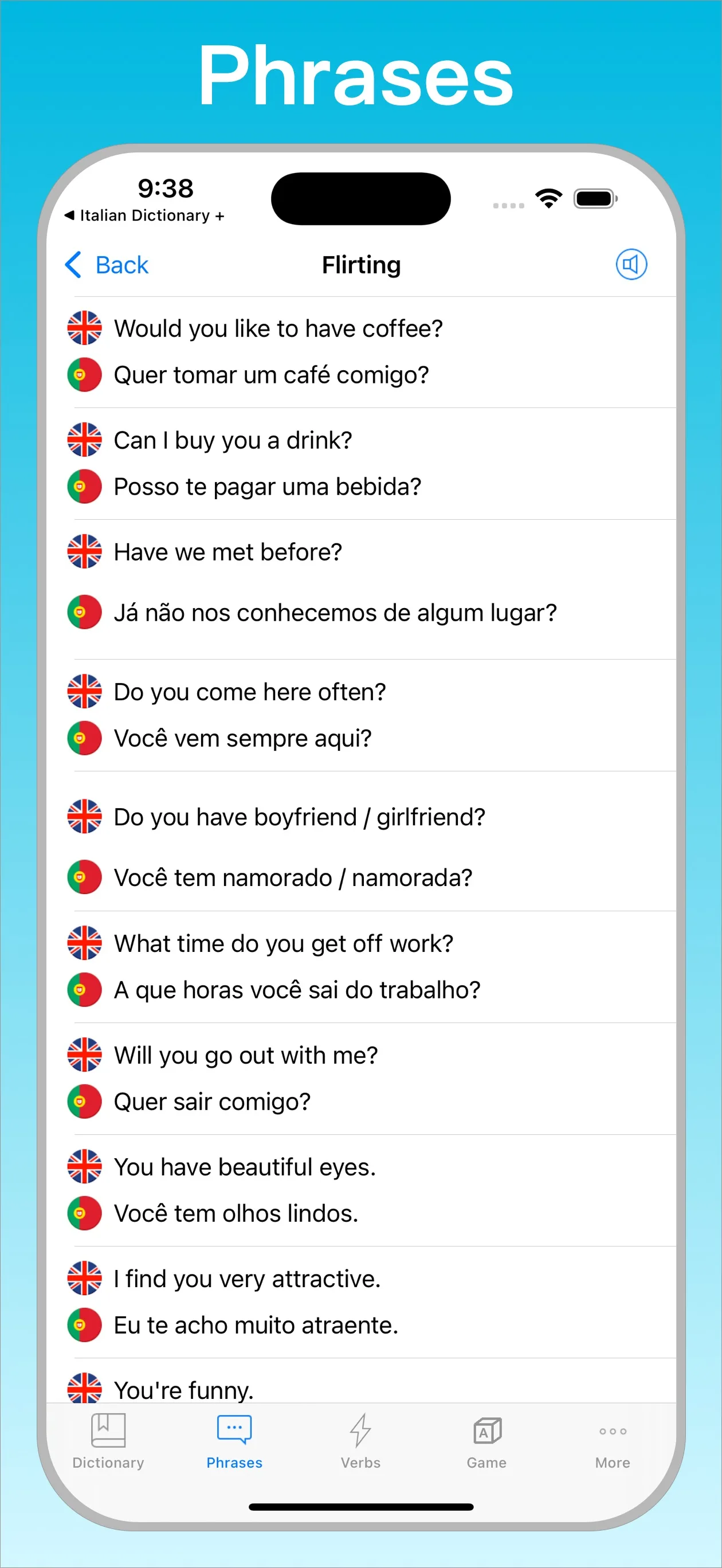 Portuguese English Dictionary + phrases on iPhone