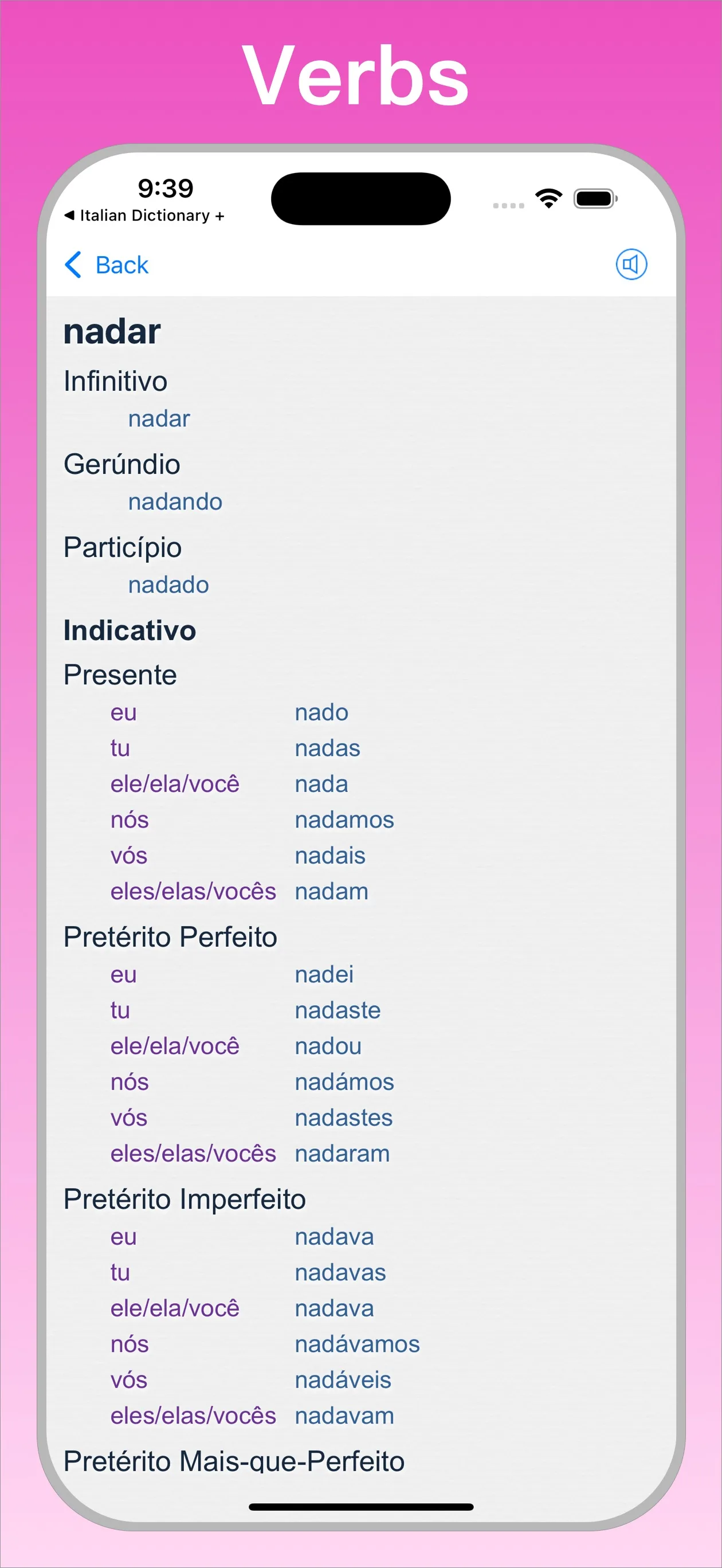 Portuguese English Dictionary + verb conjugator on iPhone