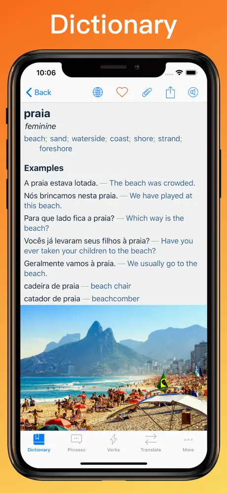 Portuguese Translator + dictionary on iPhone