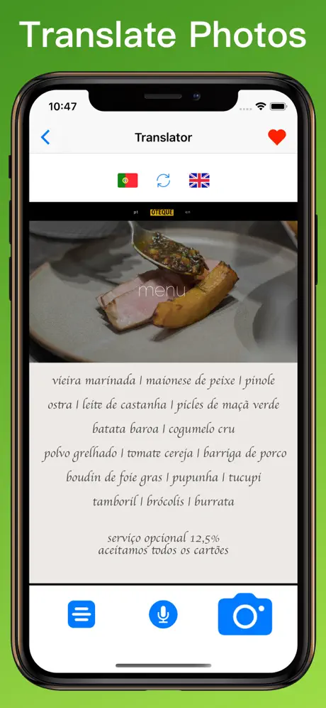 Portuguese Translator + photo translator on iPhone