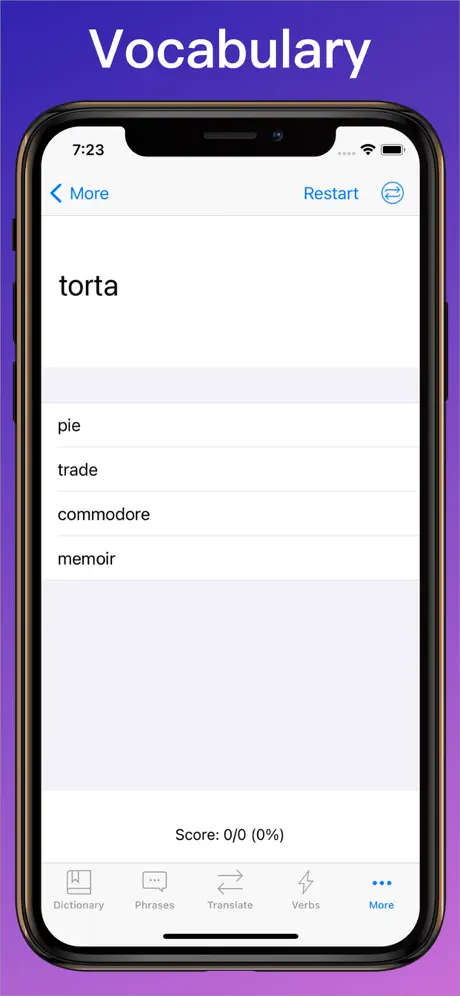 Portuguese Translator + vocabulary quiz on iPhone