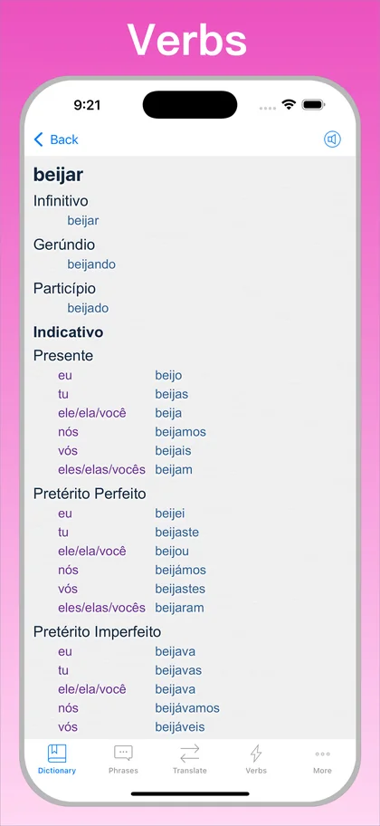 Portuguese Translator + verb conjugator on iPhone