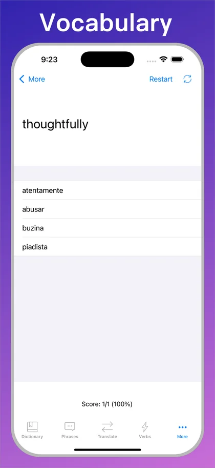 Portuguese Translator + vocabulary quiz on iPhone