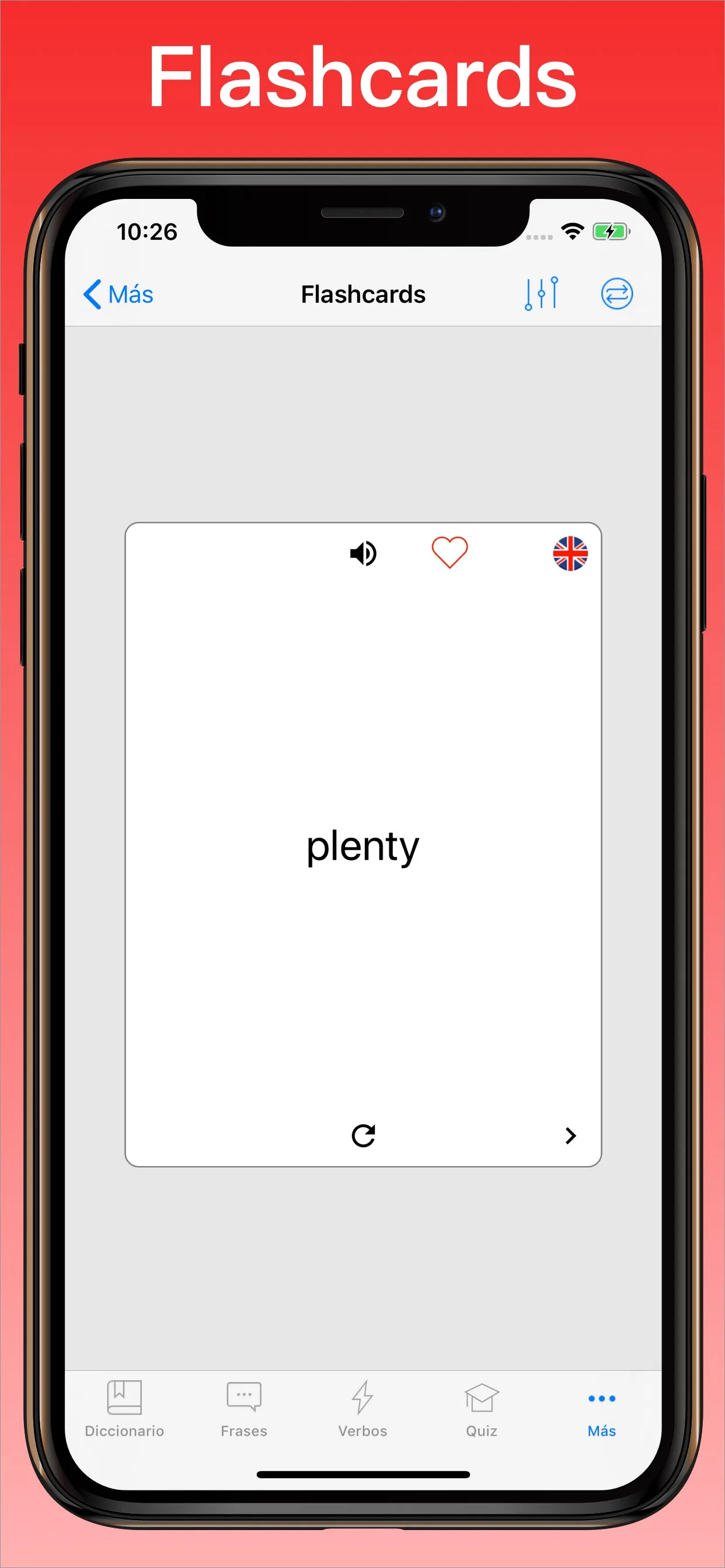 Diccionario Inglés Español + flashcards en iPhone