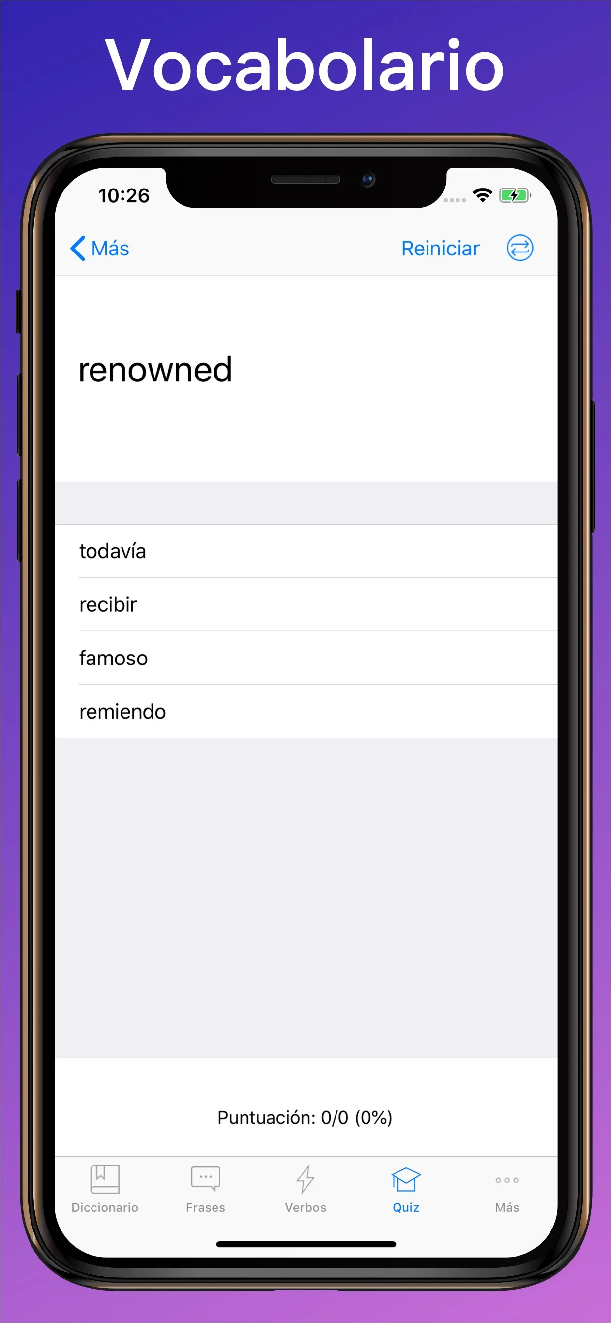 Diccionario Inglés Español + prueba de vocabulario en iPhone