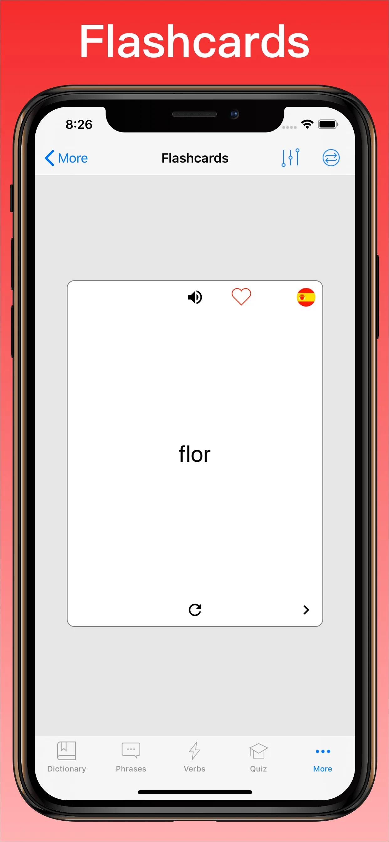 Spanish English Dictionary + flashcards on iPhone
