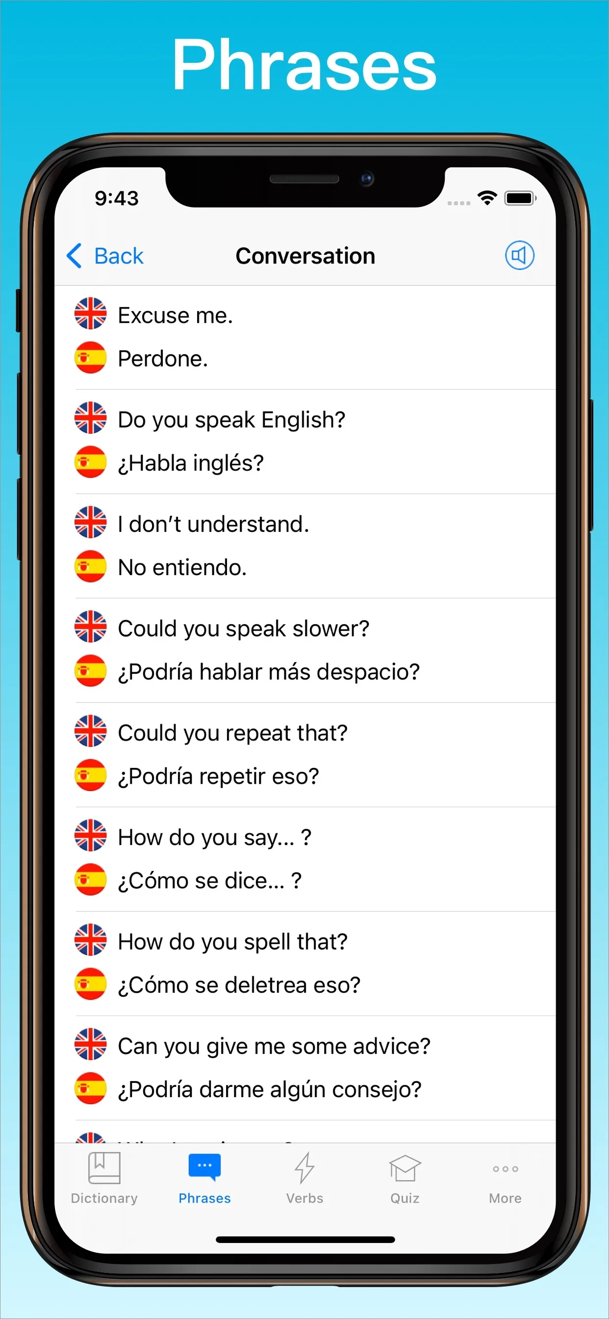 Spanish English Dictionary + phrases on iPhone