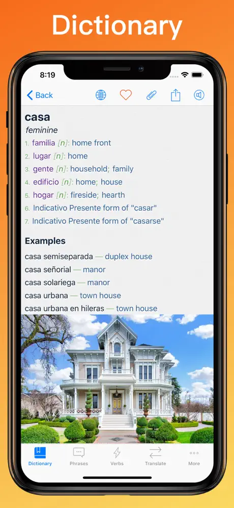 Spanish Translator + dictionary on iPhone