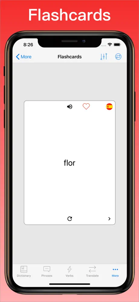 Spanish Translator + flashcards on iPhone