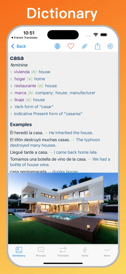 Spanish Translator + dictionary on iPhone