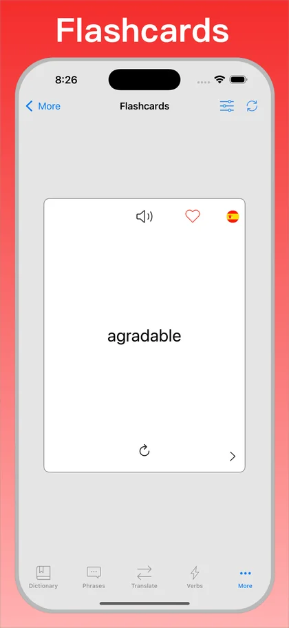 Spanish Translator + flashcards on iPhone