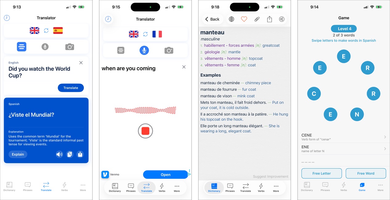 Vidalingua version 9 app screenshots