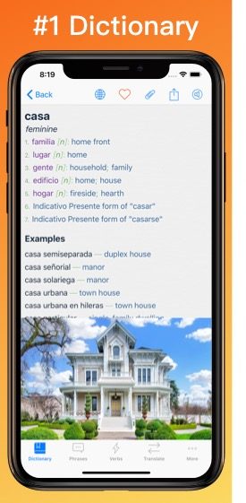 Spanish Translator Dictionary + translator screen