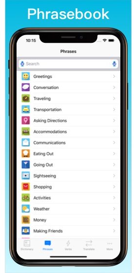 Spanish Translator Dictionary + verbs screen